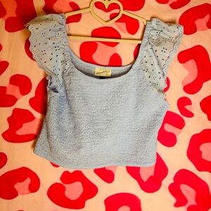 Universal Thread Eyelet Flutter Sleeve Crop Top